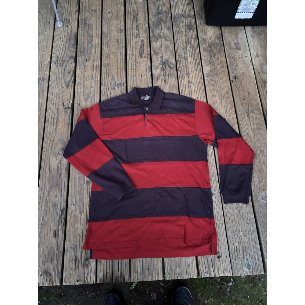 VTG 90’s Van Heusen Men’s Striped Rugby Polo Size Medium Blue/Red